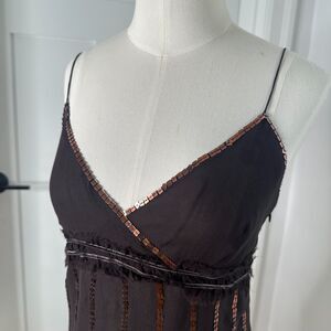 Y2K Zara Sheer Silk Sequin Cami Top S/M | Copper Going Out Tank 2000s Vintage